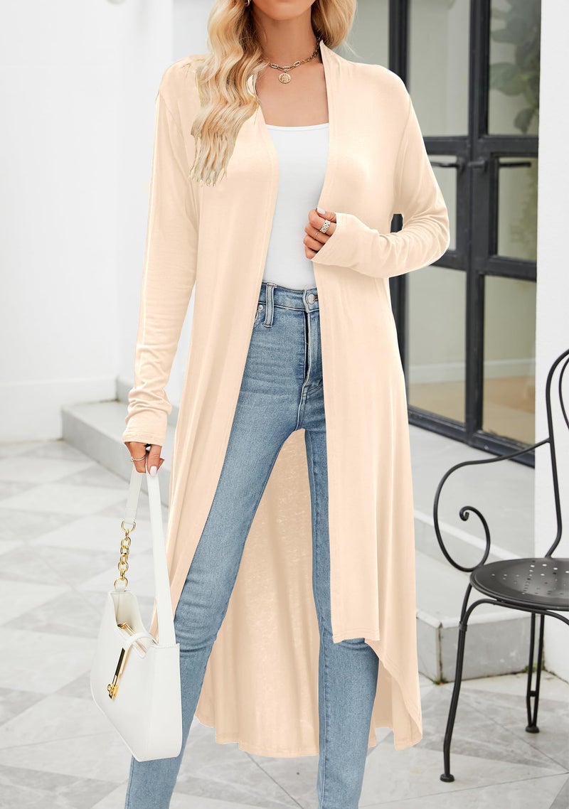 POGTMM Duster Cardigan for Women Extra Long Trendy Soft High Low Hem Classic Draped Cardigan (Beige, XL) - Image 1
